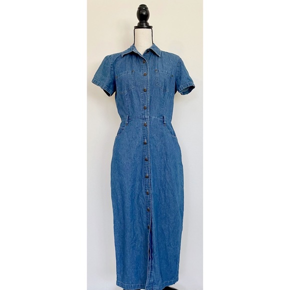 SOLD :: Vintage 90s Denim Midi Dress - Picture 5 of 11